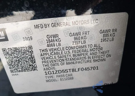 2020 Chevrolet Malibu Fwd Lt из США, поврежденный, VIN 1G1ZD5ST8LF045701